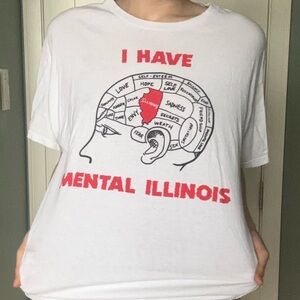 Spencer’s Mental Illinois White Graphic T-Shirt with Red and Black Print